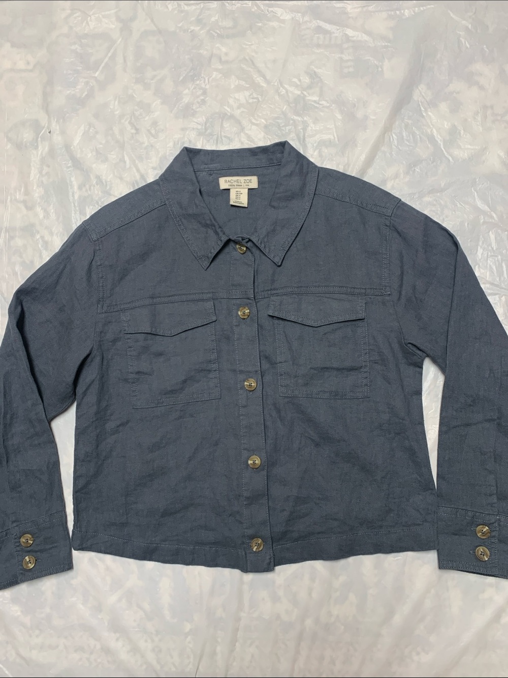 Rachel Zoe 100% Linen Washed Black Long Sleeve Boxy Fit Button Up Shirt NWOT Sm